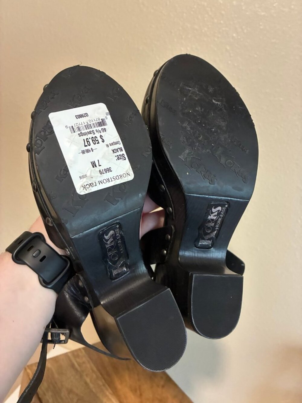 Korks Women's Black Leather Studded Platform Clog Sandals Size 7 - Picture 8 of 8